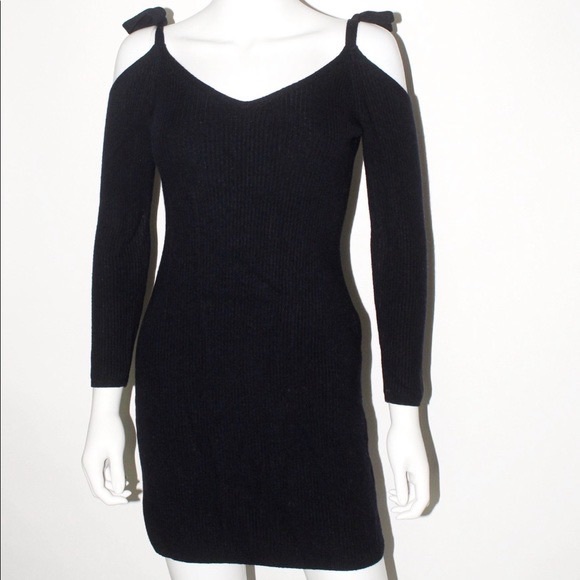 Club Monaco XS Black Knit Sweater Dress with Ties, Shoulders Exposed - Picture 1 of 1